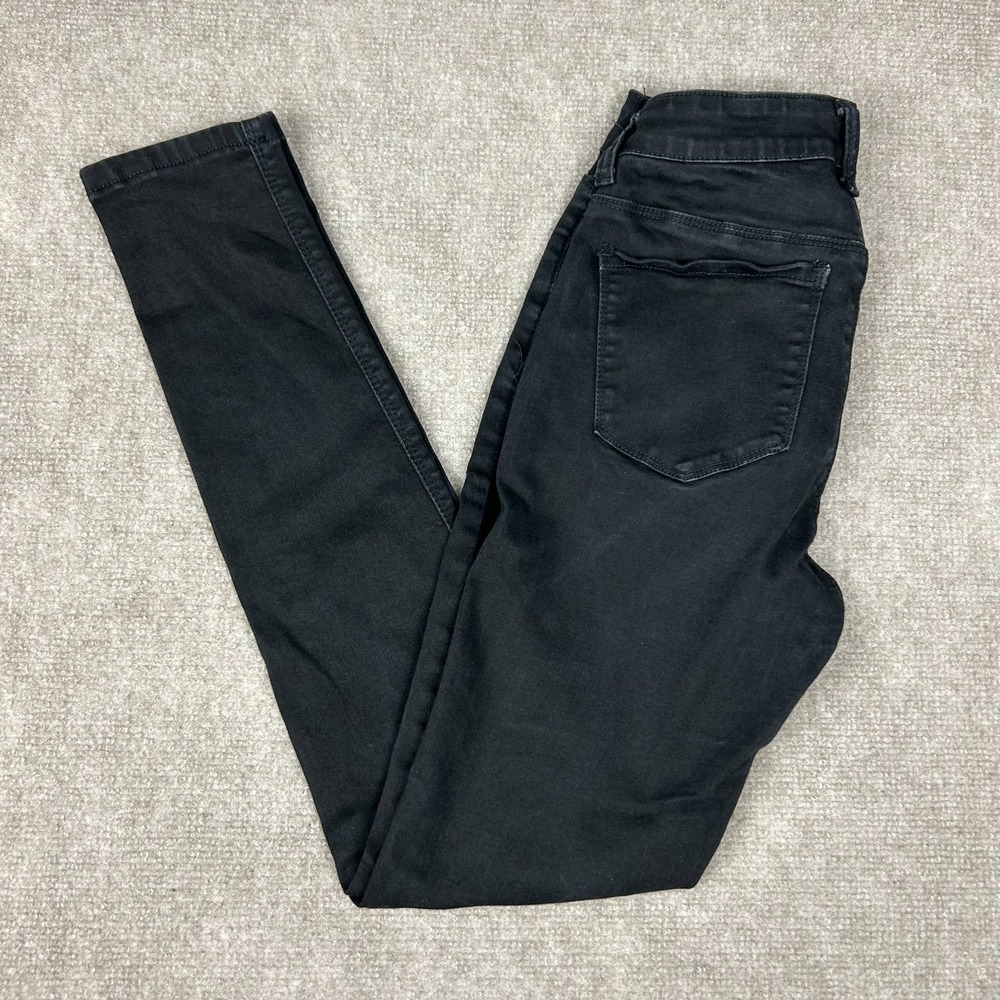 Wax‎ Jeans Womens 3/26 Black Denim Cotton Stretch Mid Rise Skinny Leg Dark Wash